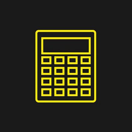 Pictogramă galbenă în formă de calculator de buzunar pe fundal negru